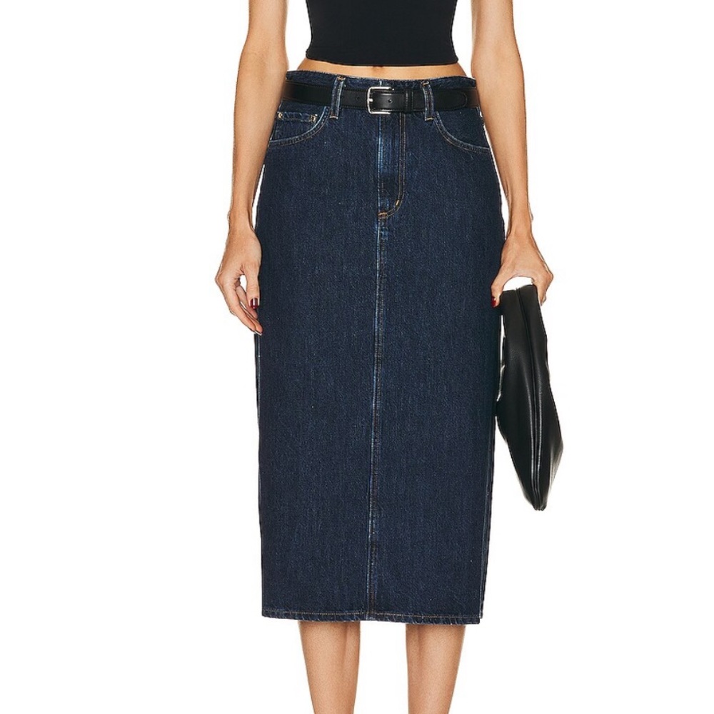 Goldsign denim low slung midi skirt